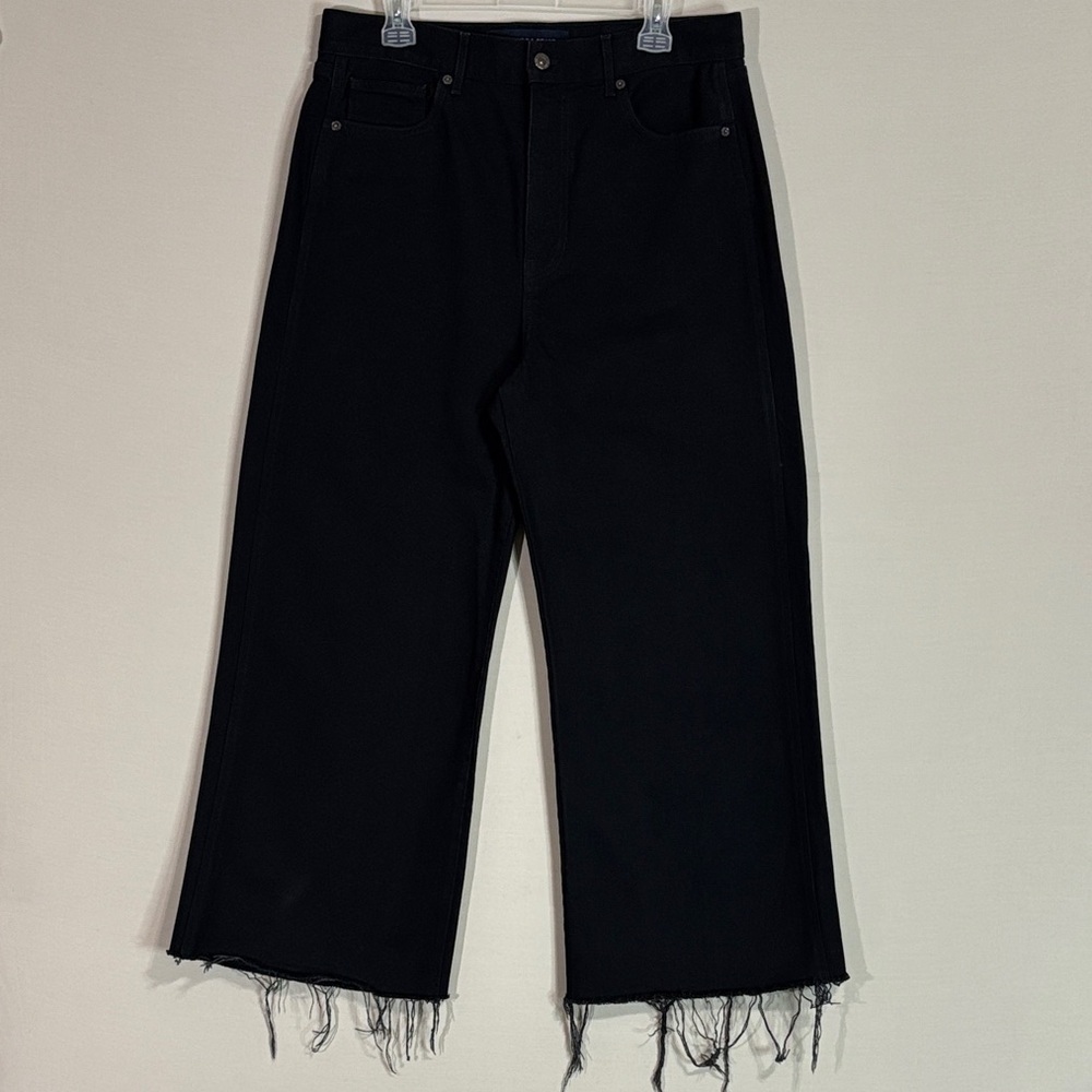 Veronica Beard Taylor Wide Leg Crop Jeans 32 High Rise Raw Hem Black